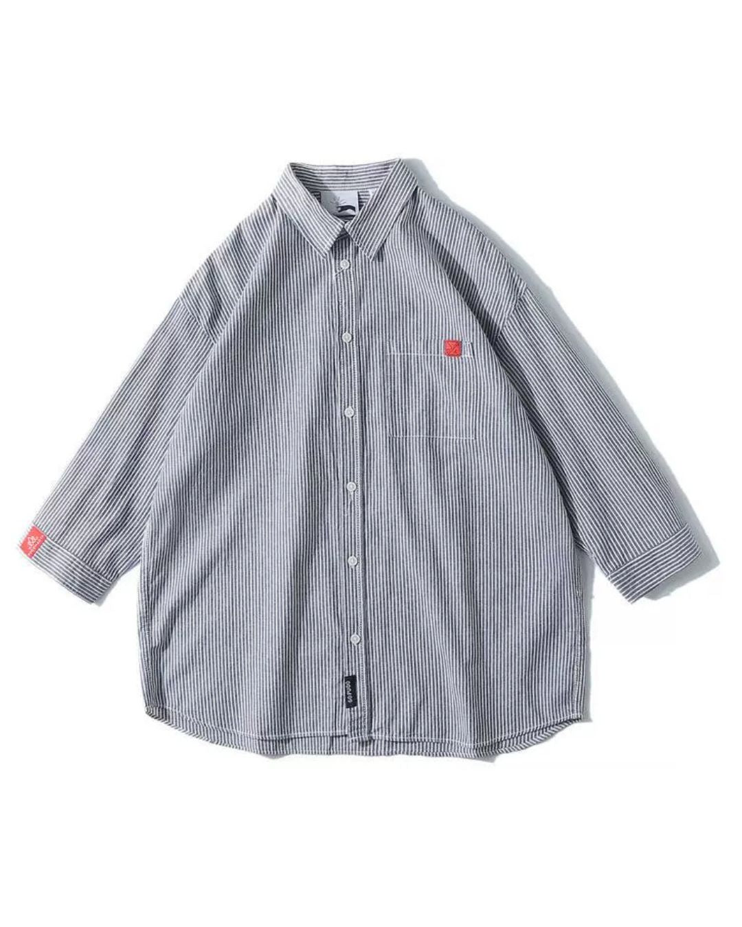 THREE-QUARTER SLEEVE STRIPED COTTON SHIRT W1024