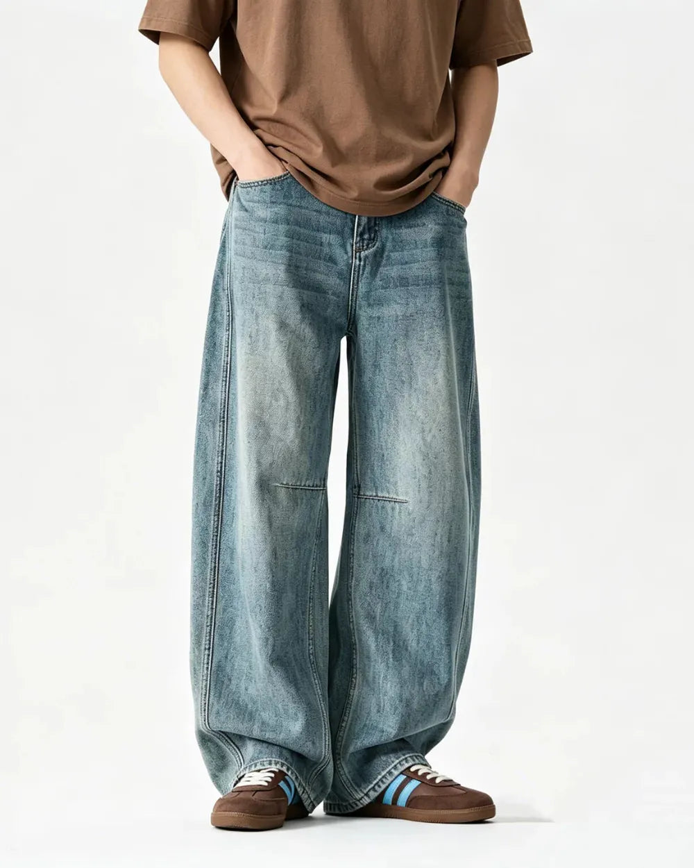 WIDE LEG STITCH DENIM PANTS W1715