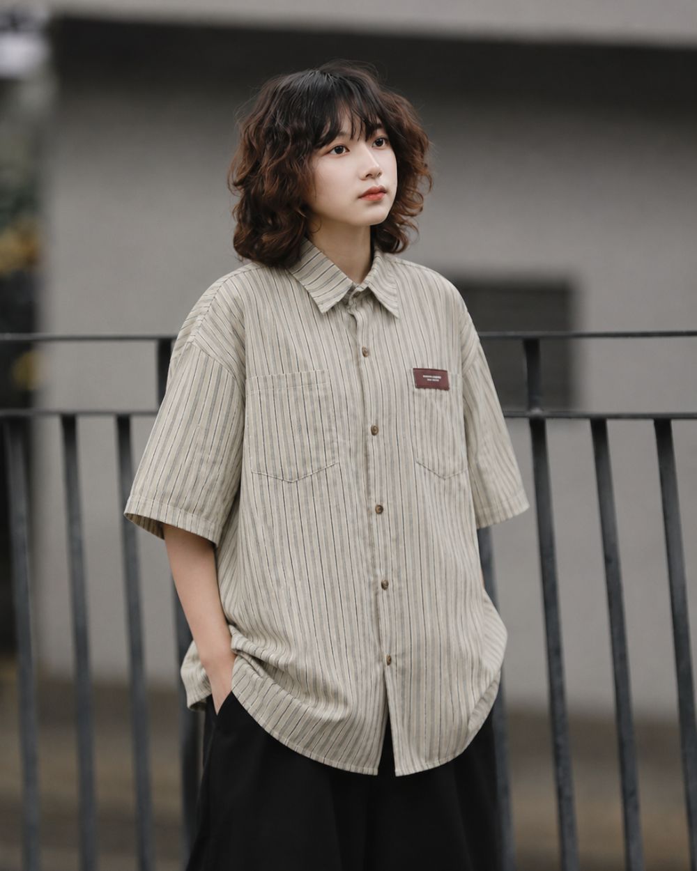 LOGO POCKET STRIPE SHIRTS W1699