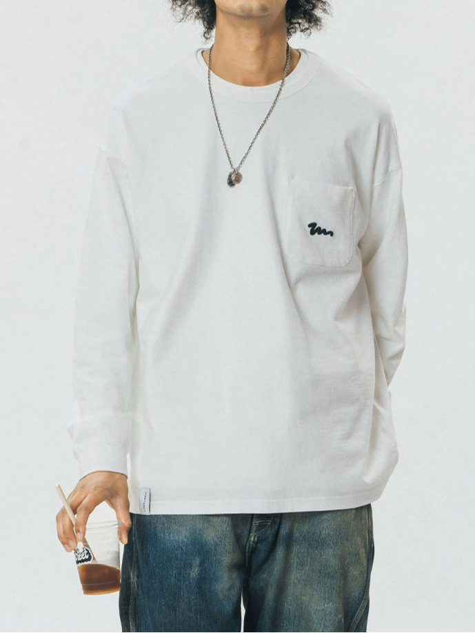 POCKET EMBROIDERY LONG SLEEVE T-SHIRT W1251