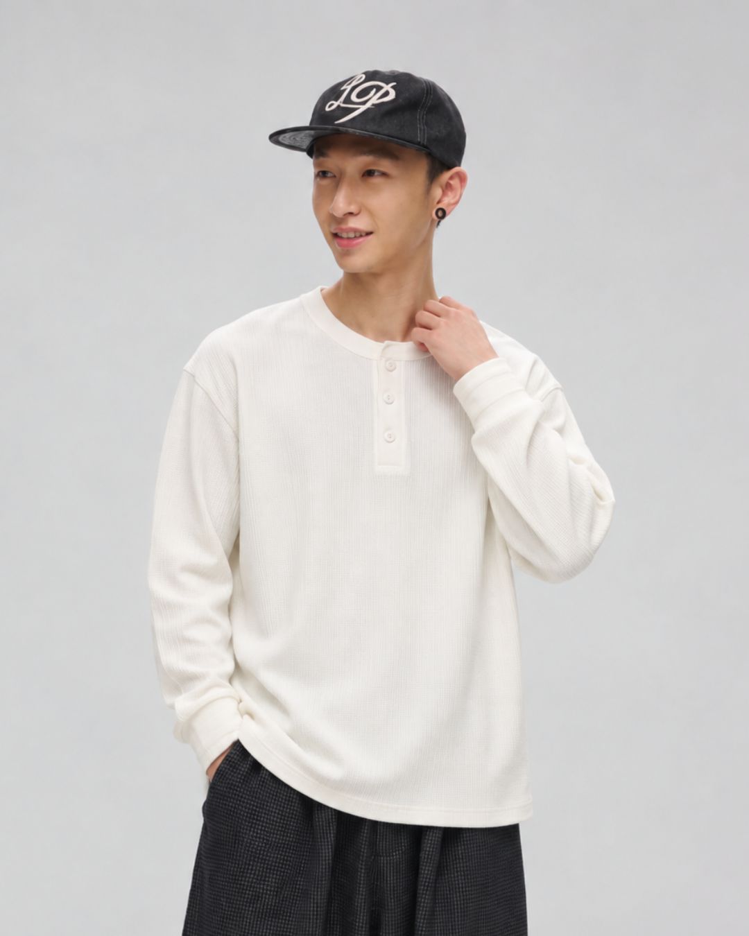 WAFFLE HENLEY LONG TEE W1601