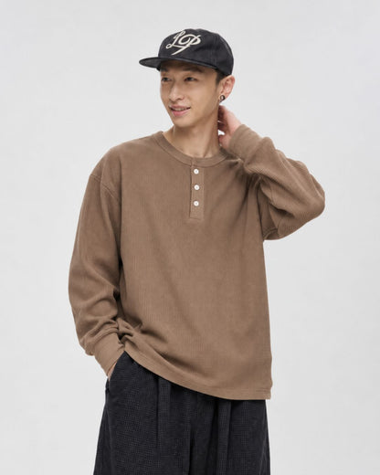 WAFFLE HENLEY LONG TEE W1601