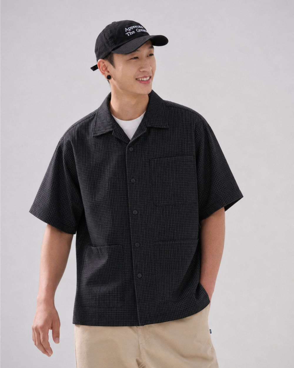 CHECK OPEN COLLAR SHIRTS W1602