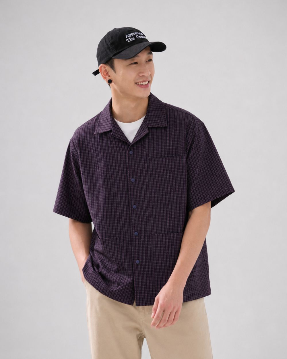 CHECK OPEN COLLAR SHIRTS W1602