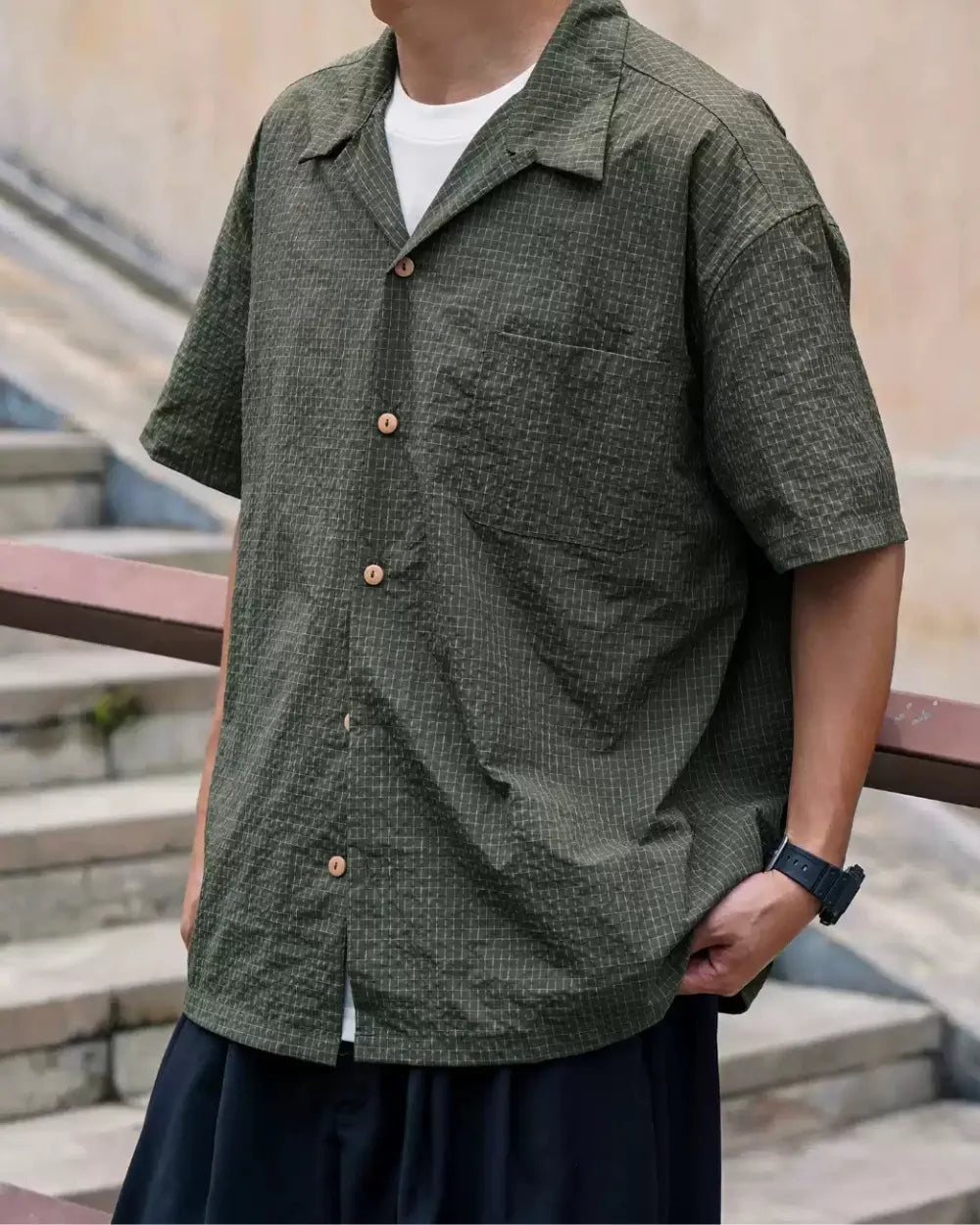 GRID OPEN COLLAR SHIRTS W1691