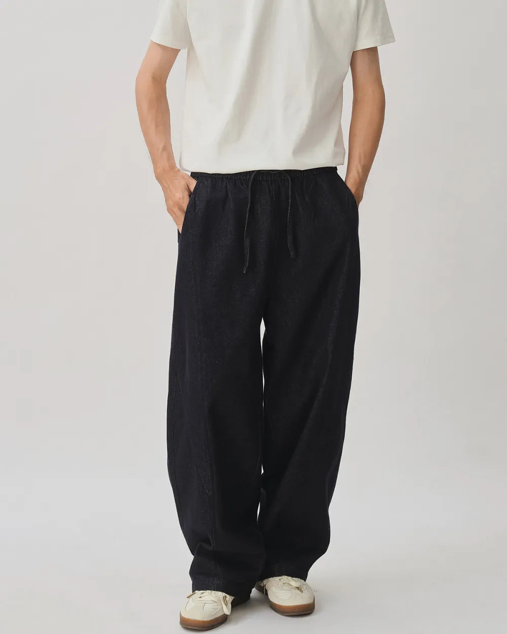 DENIM DRAWSTRING LOOSE PANTS W1692