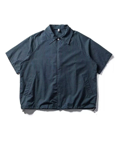 CHECK DRAWSTRING LOOSE SHIRTS W1744
