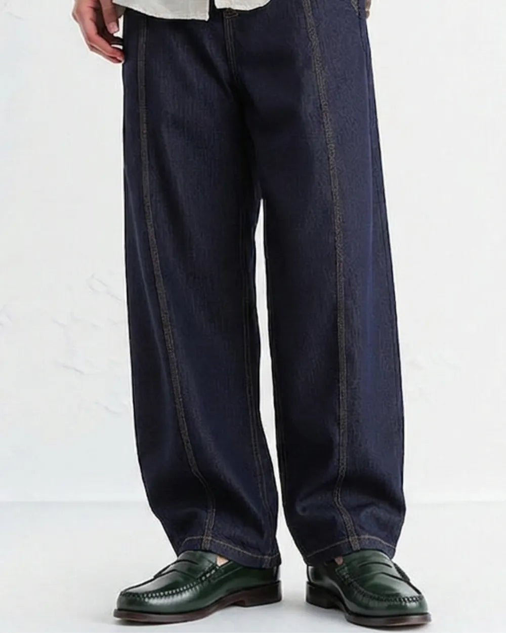 DRAWSTRING SEAM LOOSE DENIM PANTS W1794