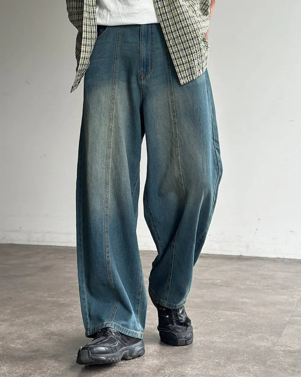 WASHED BLUE WIDE DENIM PANTS W1797