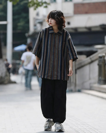 STRIPE LOOSE CUBAN SHIRTS W1756