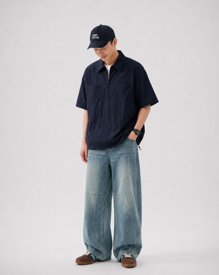 WIDE LEG STITCH DENIM PANTS W1715