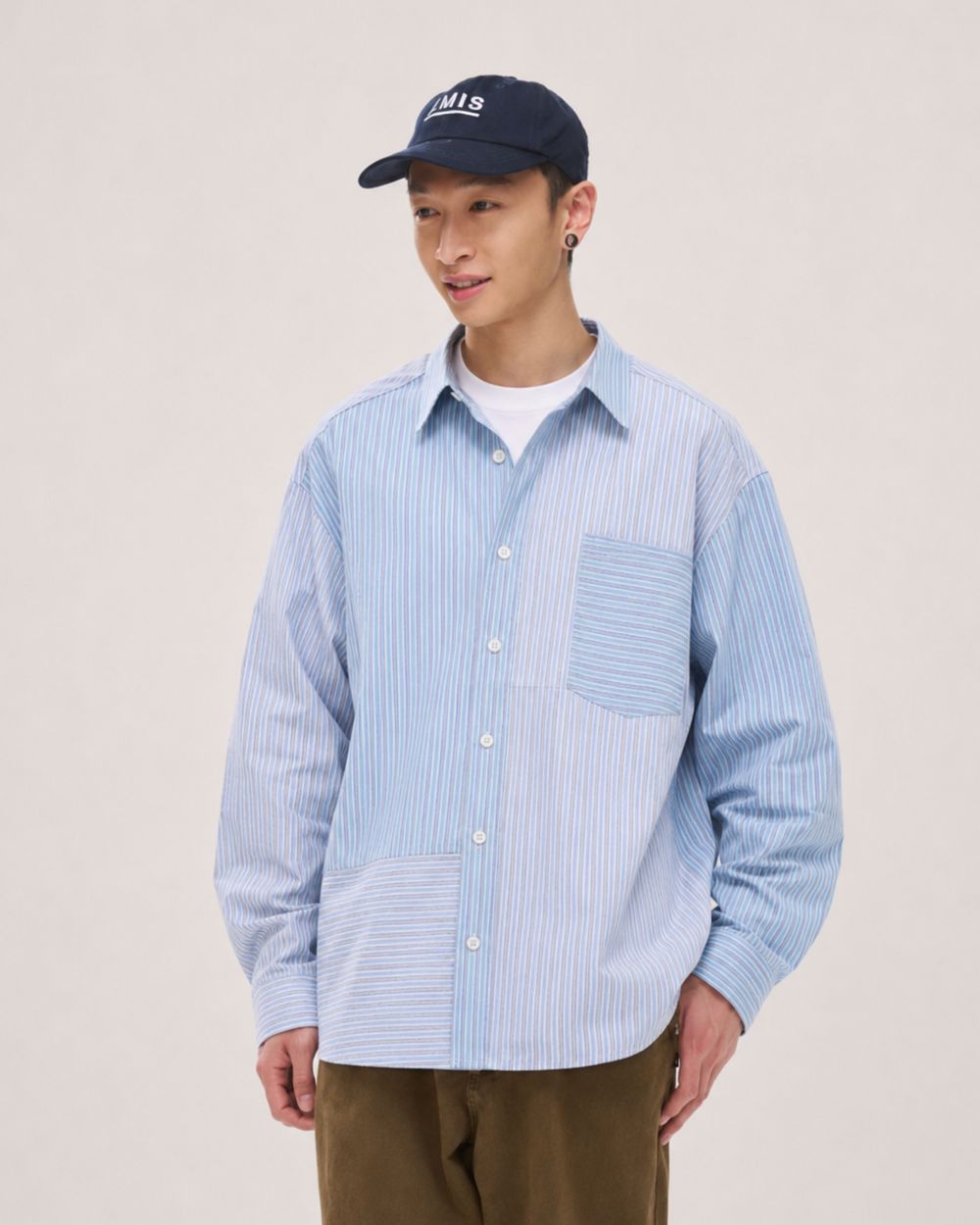 STRIPE PATCHWORK LOOSE SHIRTS W1804