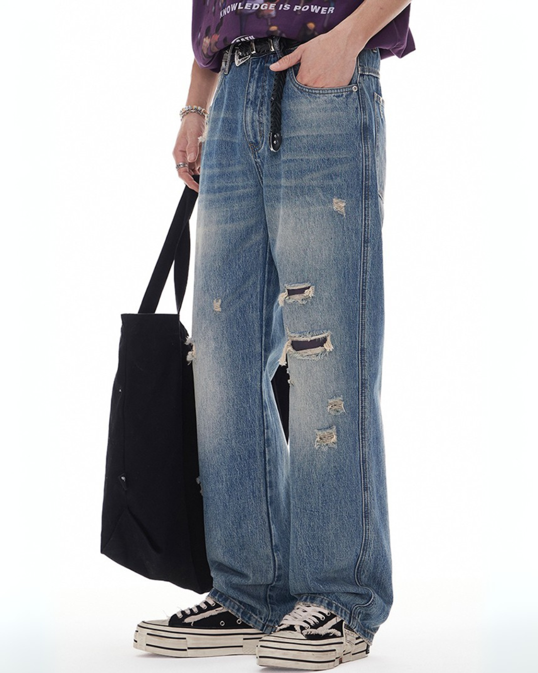 VINTAGE DAMAGE WIDE DENIM CARGO PANTS W1445