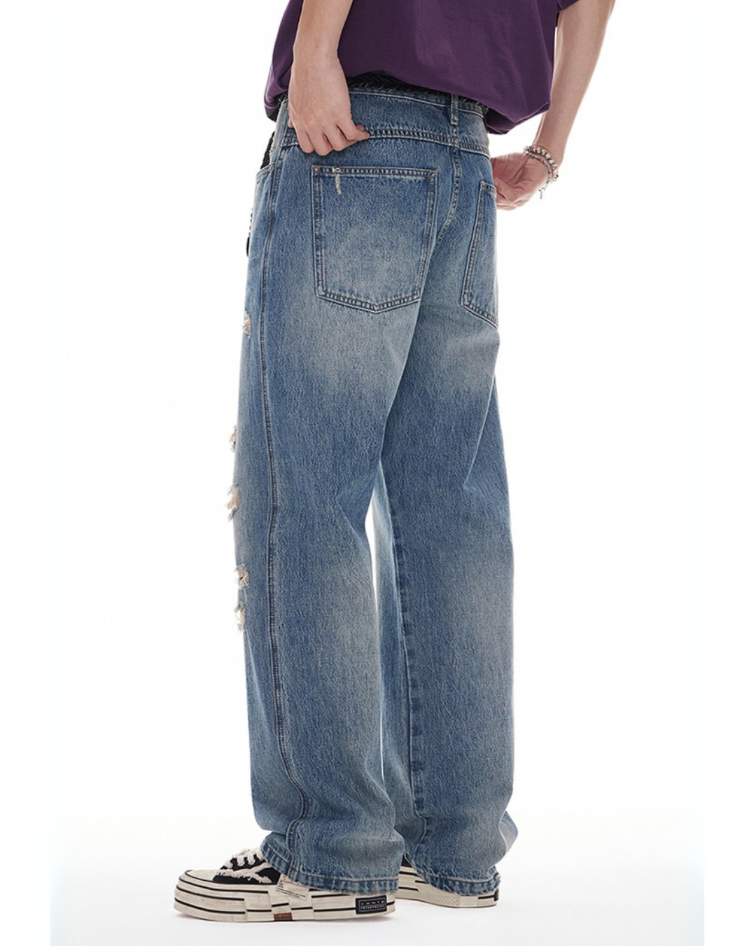 VINTAGE DAMAGE WIDE DENIM CARGO PANTS W1445