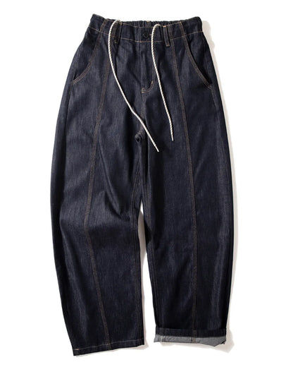 DRAWSTRING SEAM LOOSE DENIM PANTS W1794