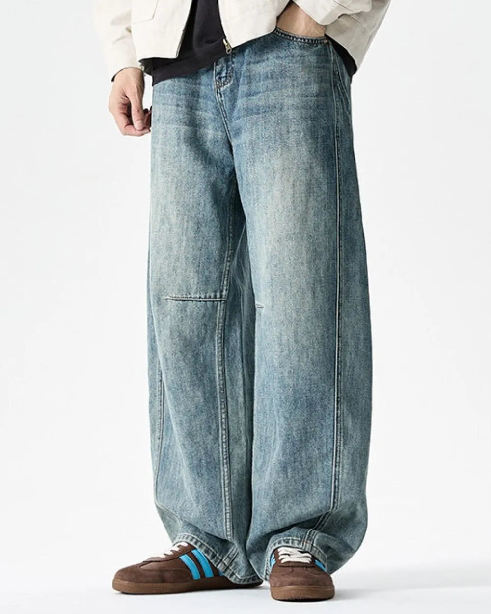 WIDE LEG STITCH DENIM PANTS W1715