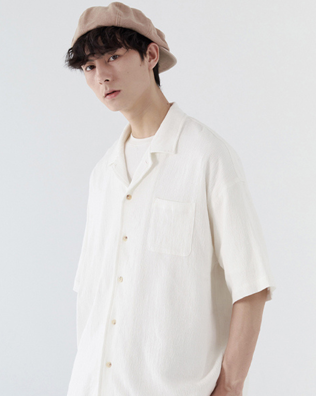 SOFT SEERSUCKER OPEN COLLAR SHIRTS W1454
