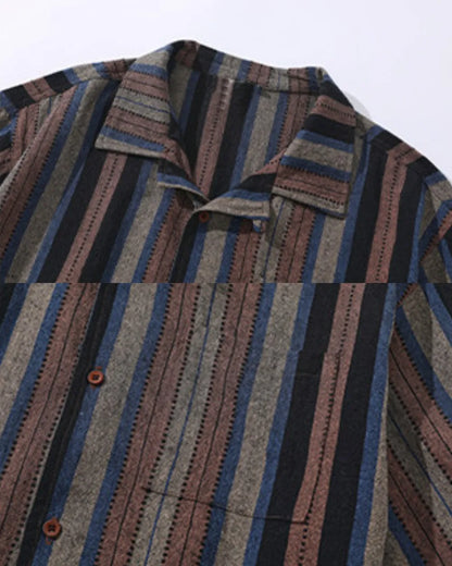 STRIPE LOOSE CUBAN SHIRTS W1756