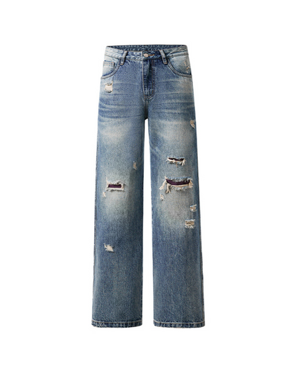 VINTAGE DAMAGE WIDE DENIM CARGO PANTS W1445