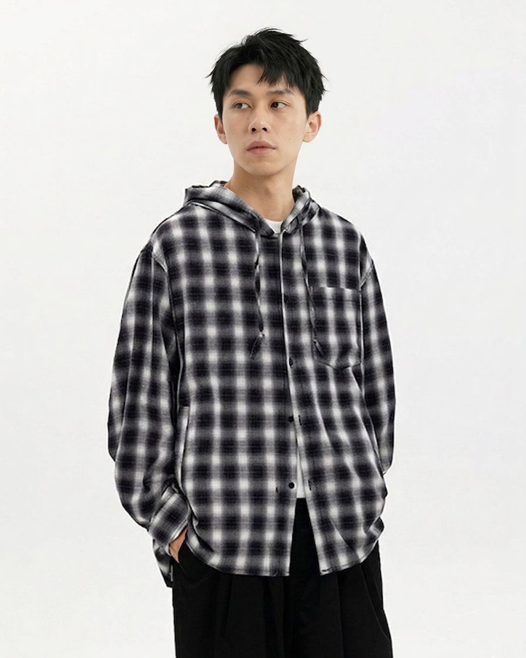 CHECK HOOD SHIRTS W1609