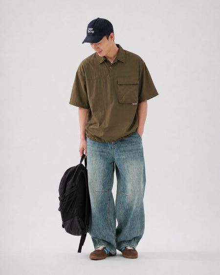 WIDE LEG STITCH DENIM PANTS W1715