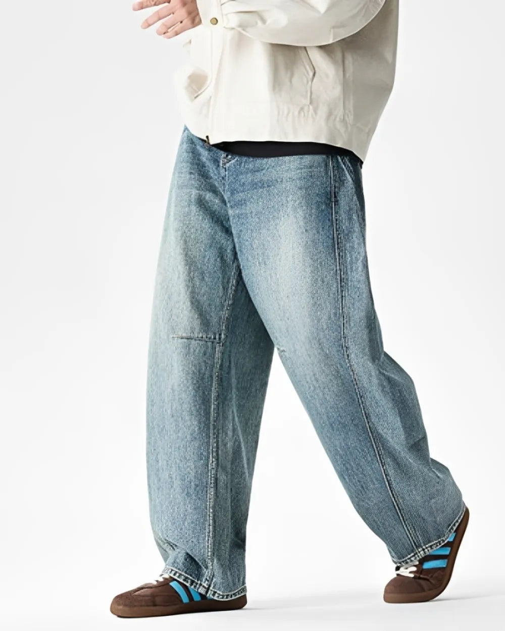 WIDE LEG STITCH DENIM PANTS W1715