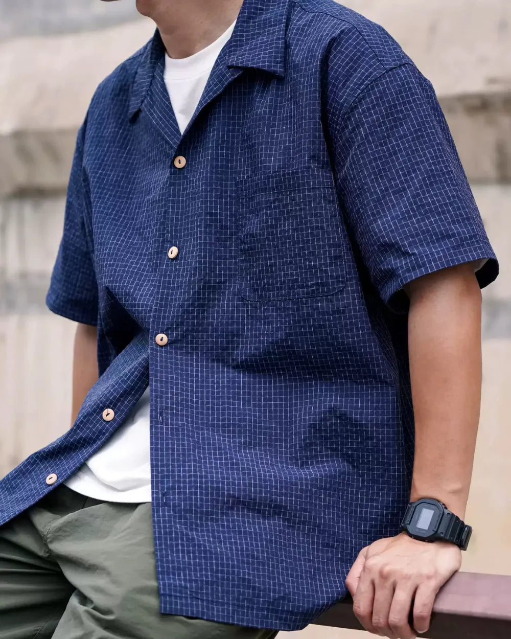 GRID OPEN COLLAR SHIRTS W1691