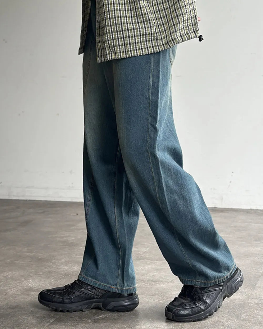 WASHED BLUE WIDE DENIM PANTS W1797