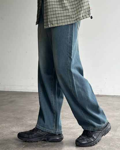 WASHED BLUE WIDE DENIM PANTS W1797