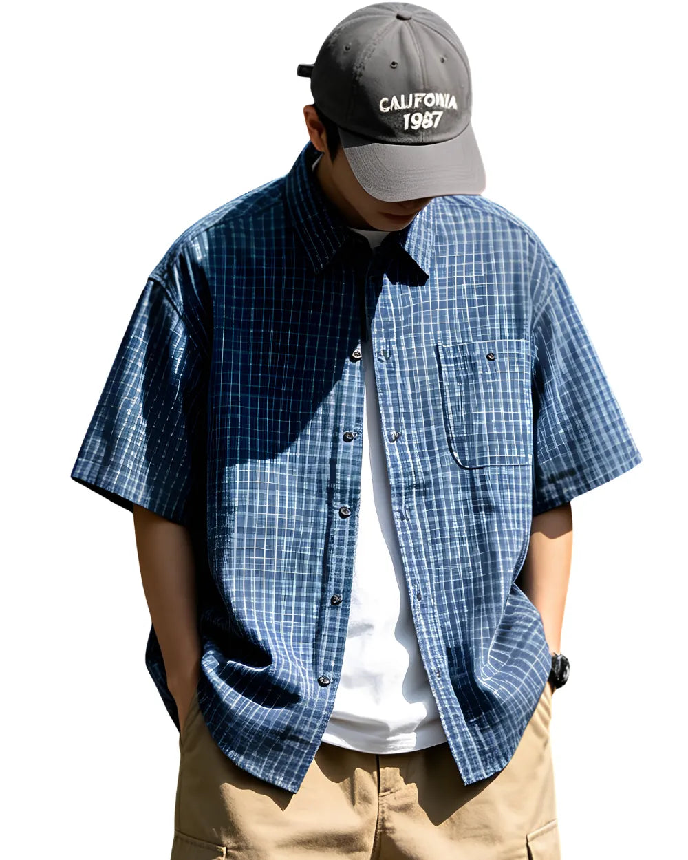 BLUE CHECK LOOSE SHIRTS W1789
