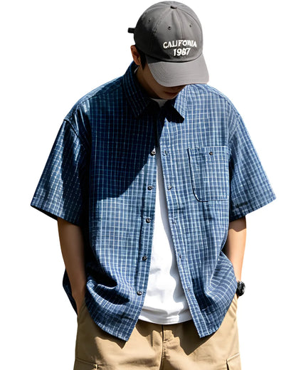 BLUE CHECK LOOSE SHIRTS W1789