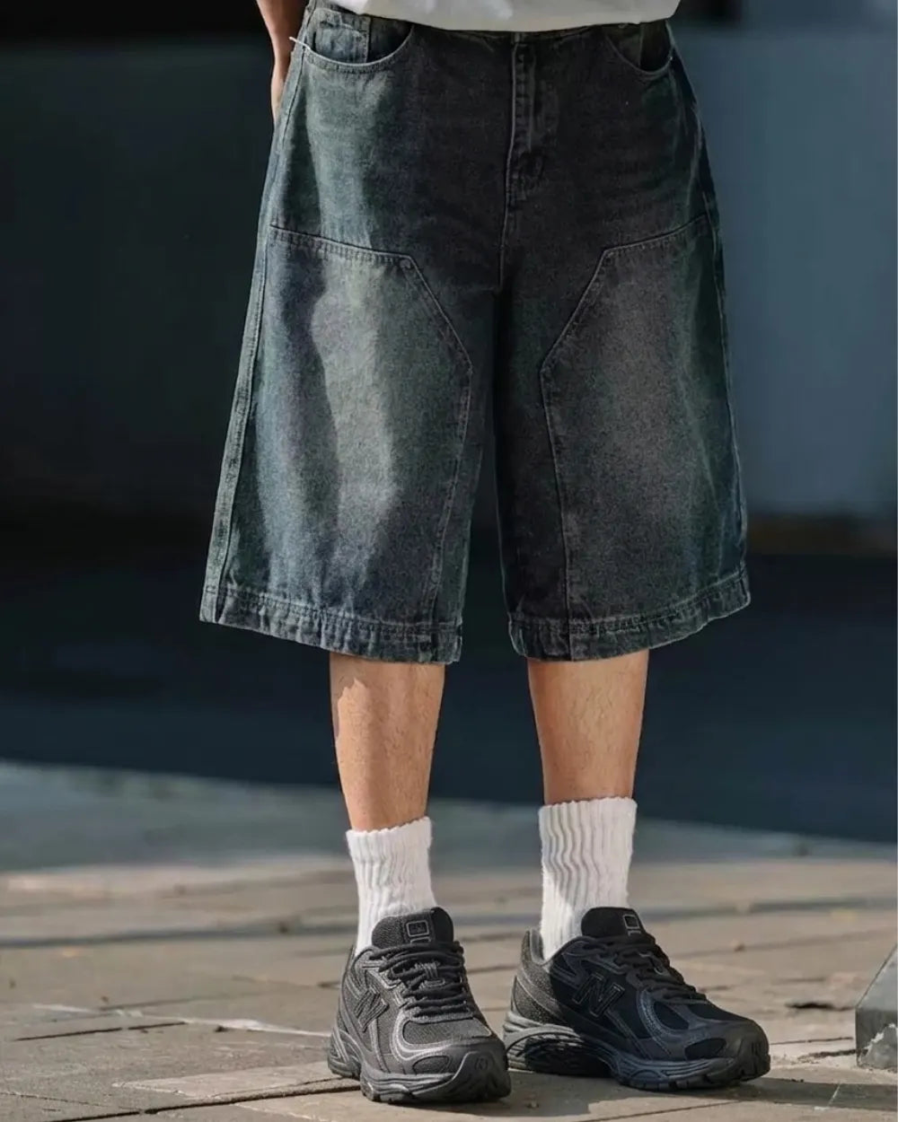 WASHED WIDE DENIM SHORTS W1657