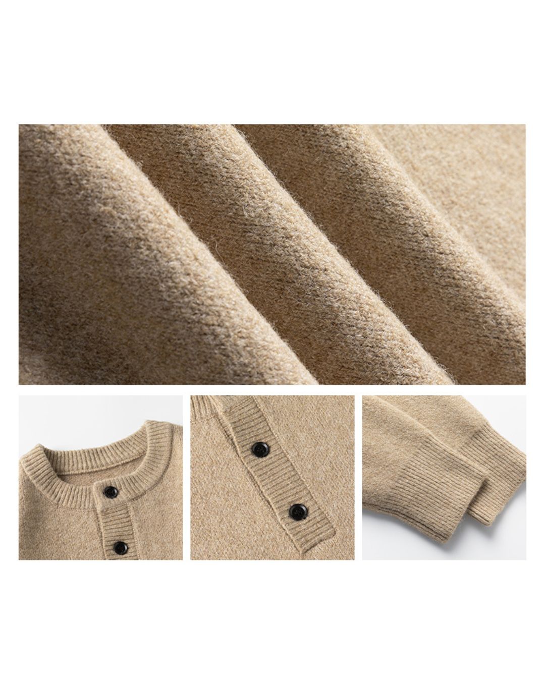 BRUSHED HENLEY NECK RELAXED KNIT W1500