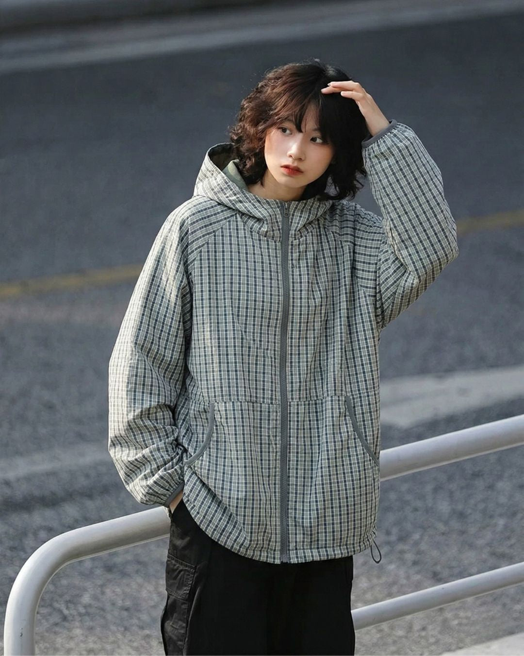 CHECK HOODED JACKET W1576