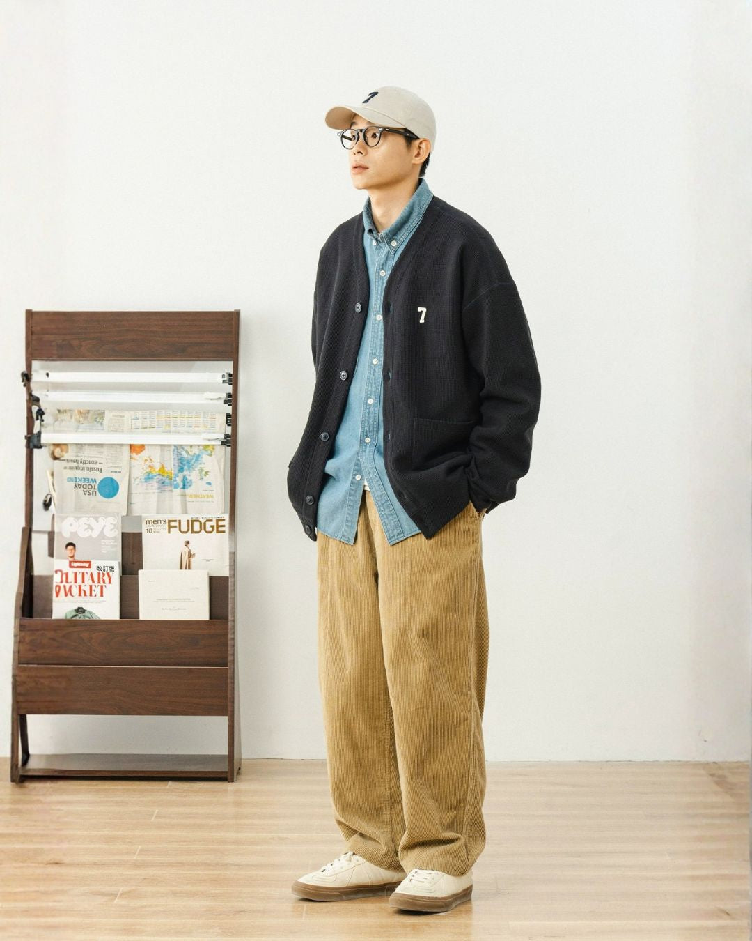 COTTON POLY WAFFLE CARDIGAN W1506