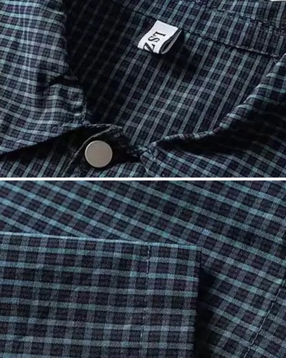 CHECK DRAWSTRING LOOSE SHIRTS W1744