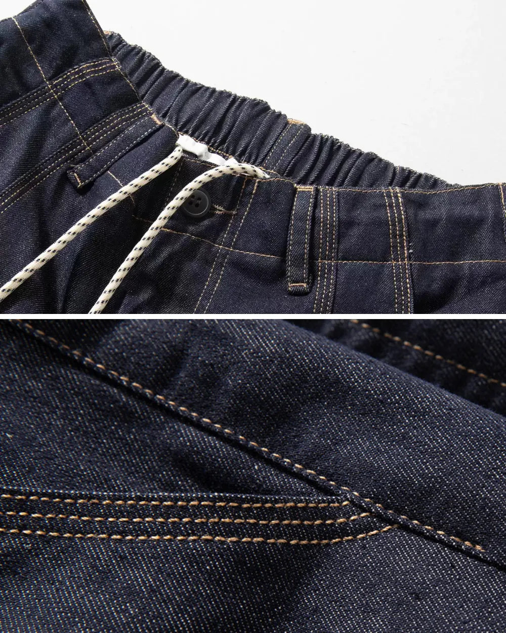 DRAWSTRING SEAM LOOSE DENIM PANTS W1794