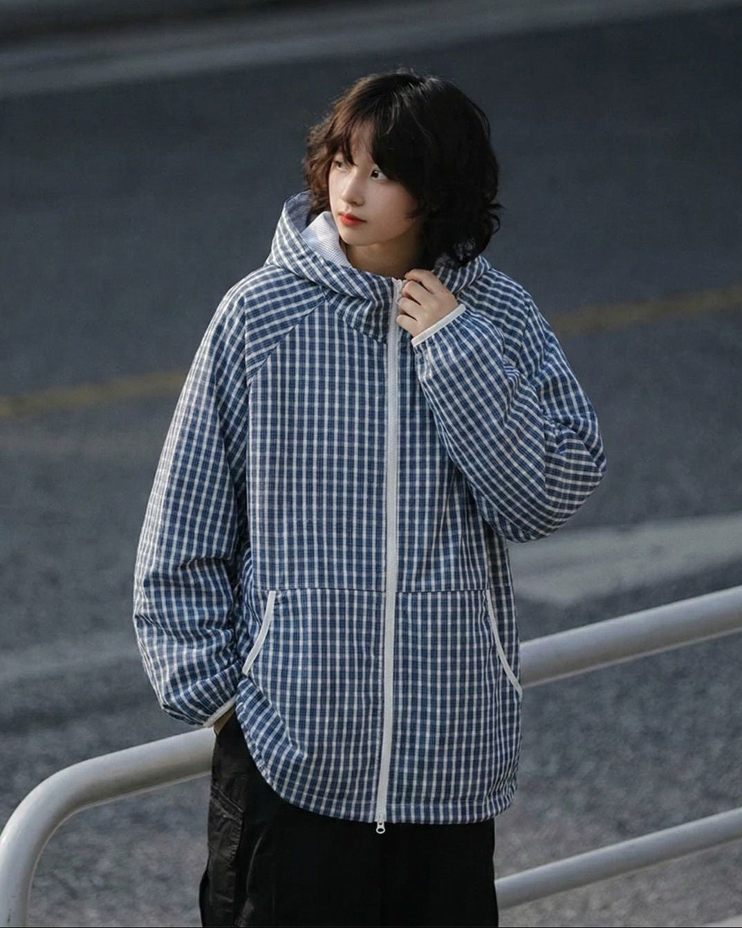 CHECK HOODED JACKET W1576