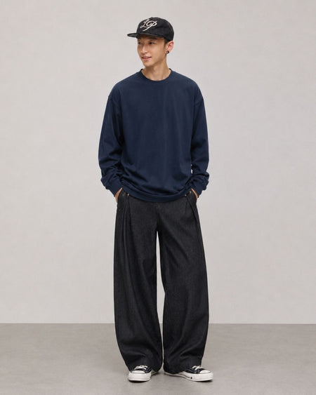 LOOSE TUCK DENIM PANTS W1768