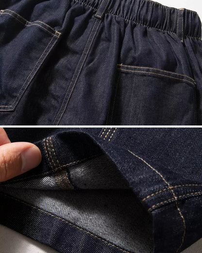 DRAWSTRING SEAM LOOSE DENIM PANTS W1794