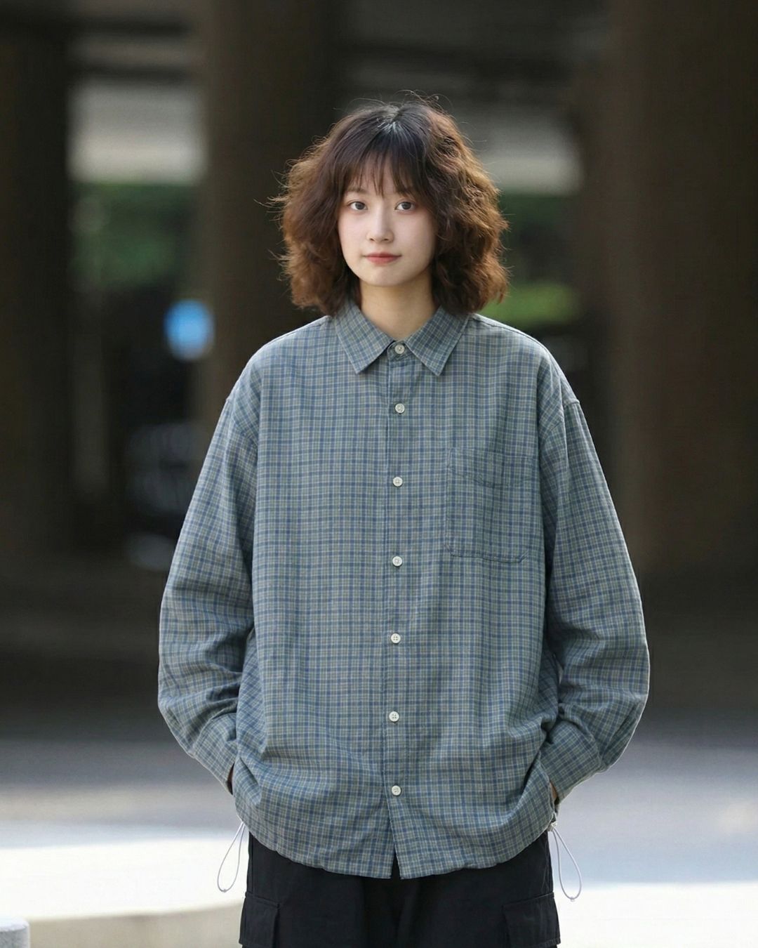 CHECKERED DRAWSTRING SHIRTS W1572