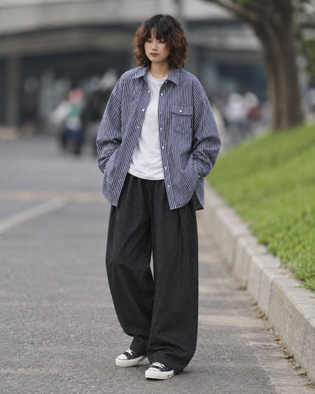 LOOSE TUCK DENIM PANTS W1768