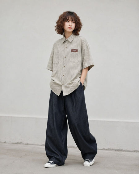 LOOSE TUCK DENIM PANTS W1768