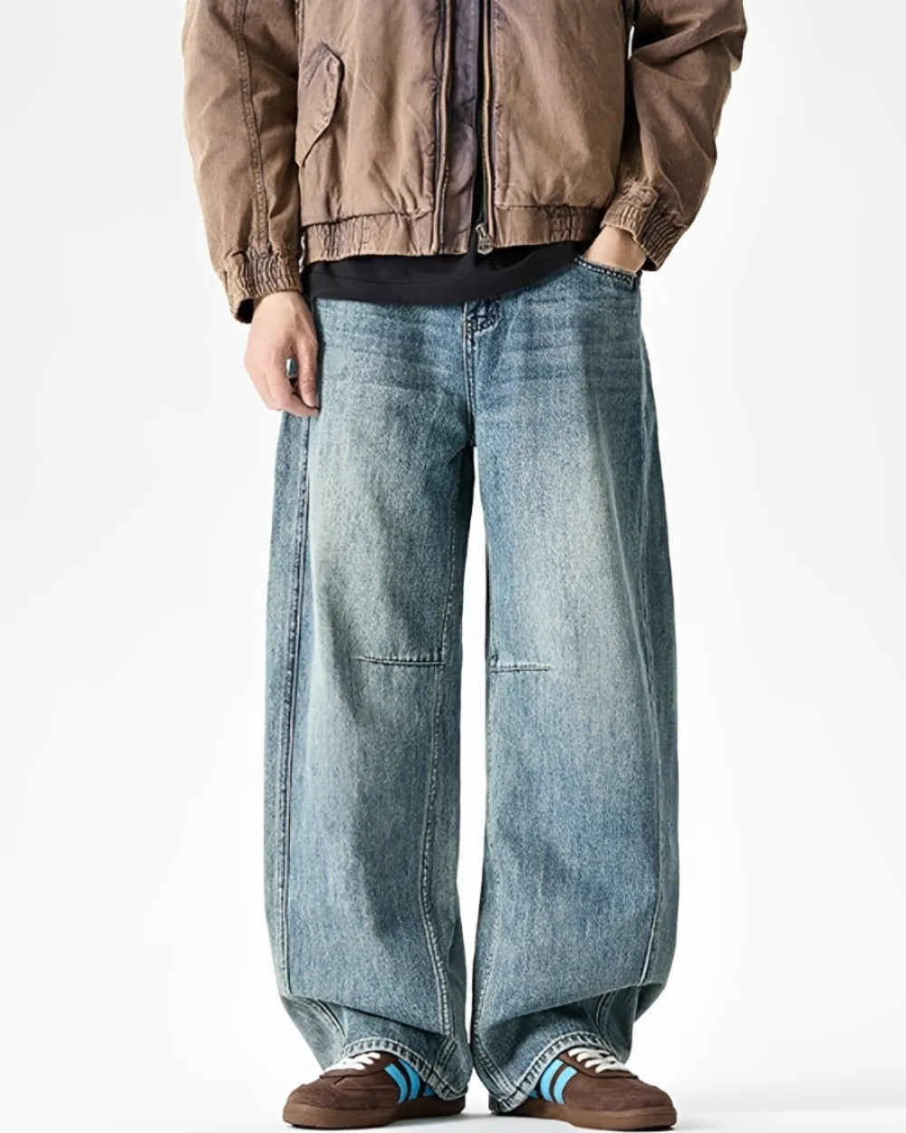 WIDE LEG STITCH DENIM PANTS W1715