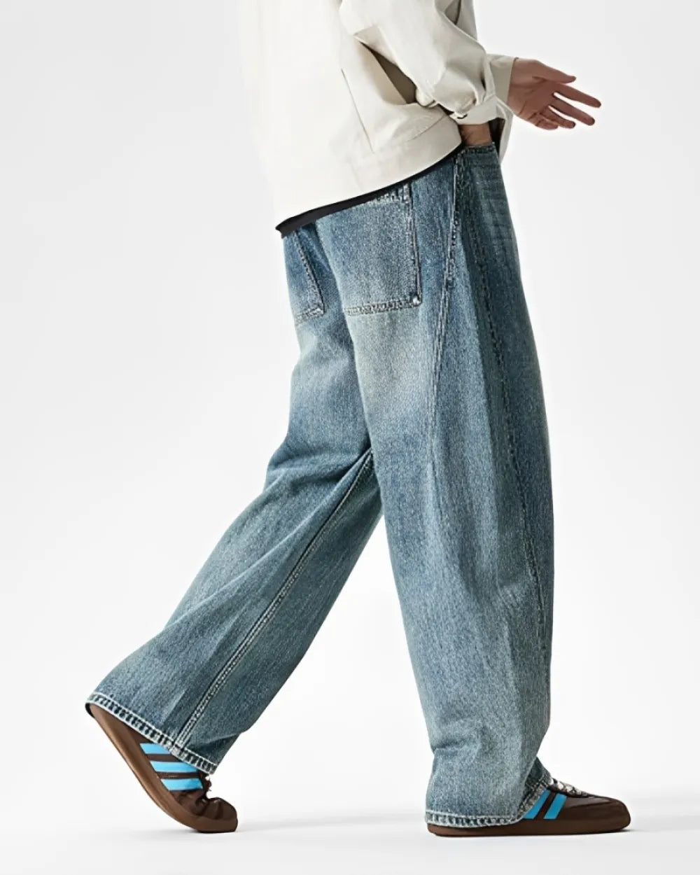 WIDE LEG STITCH DENIM PANTS W1715