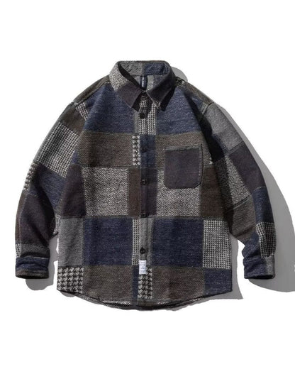 PATCHWORK PATTERN LONG SLEEVE SHIRT W965