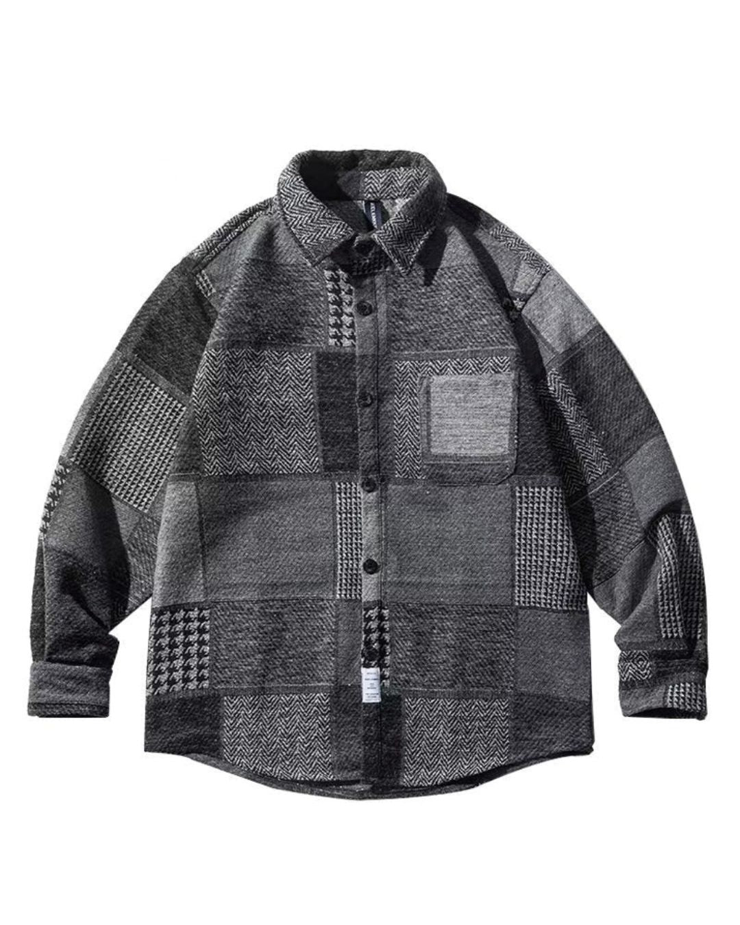 PATCHWORK PATTERN LONG SLEEVE SHIRT W965