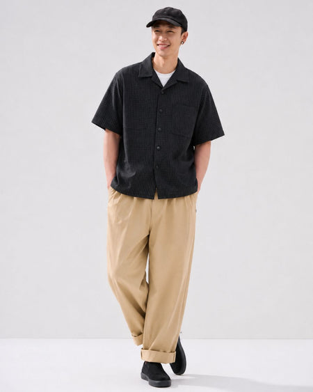 CHECK OPEN COLLAR SHIRTS W1602