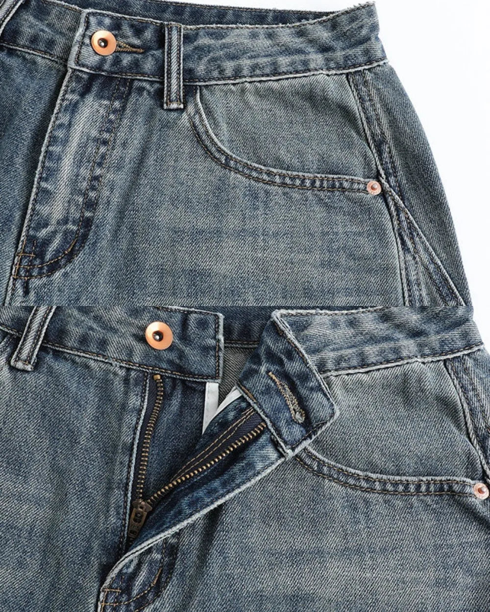 WIDE LEG STITCH DENIM PANTS W1715