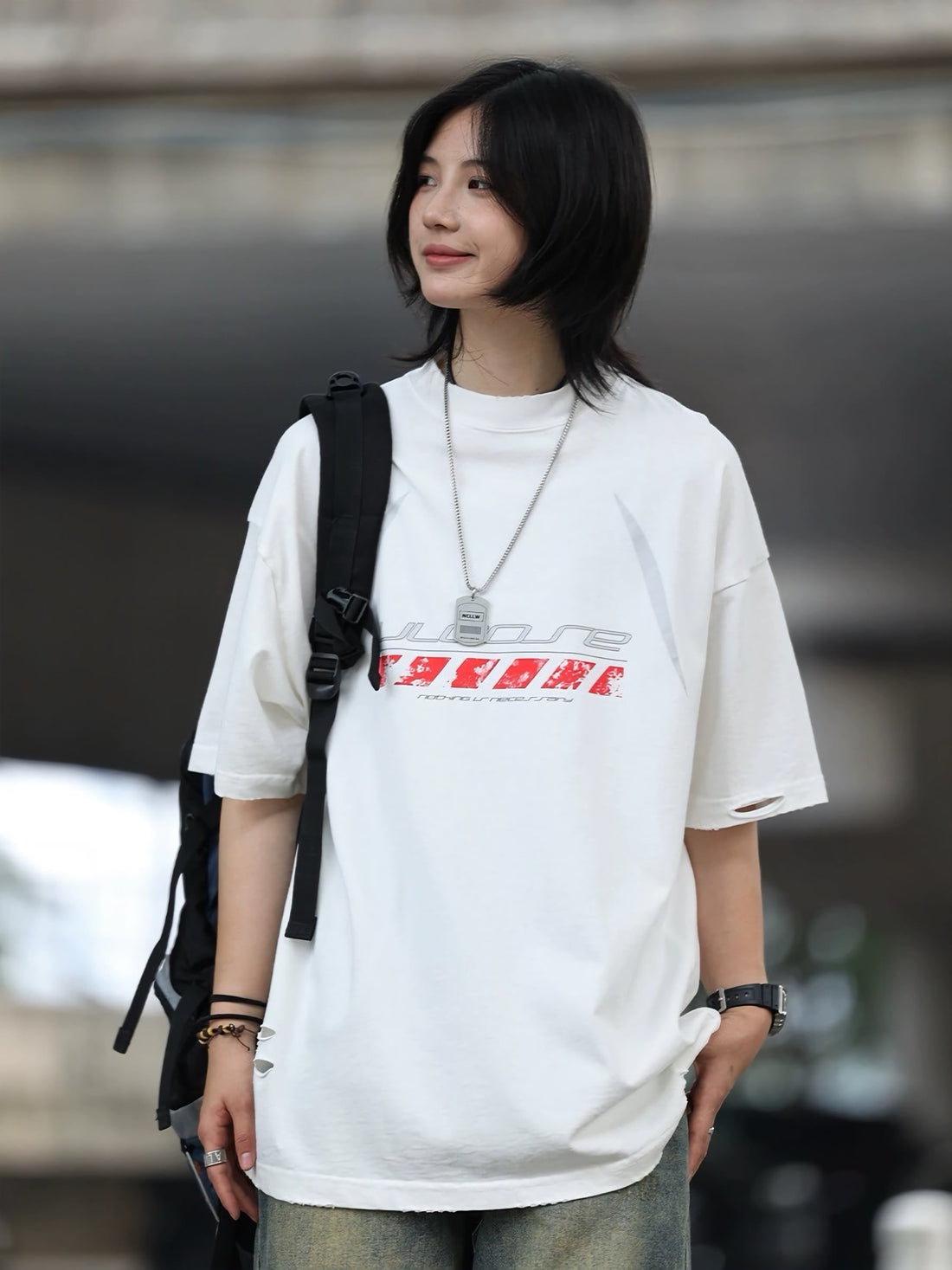 RETRO HEAVY WASH DAMAGE T-SHIRT W1149